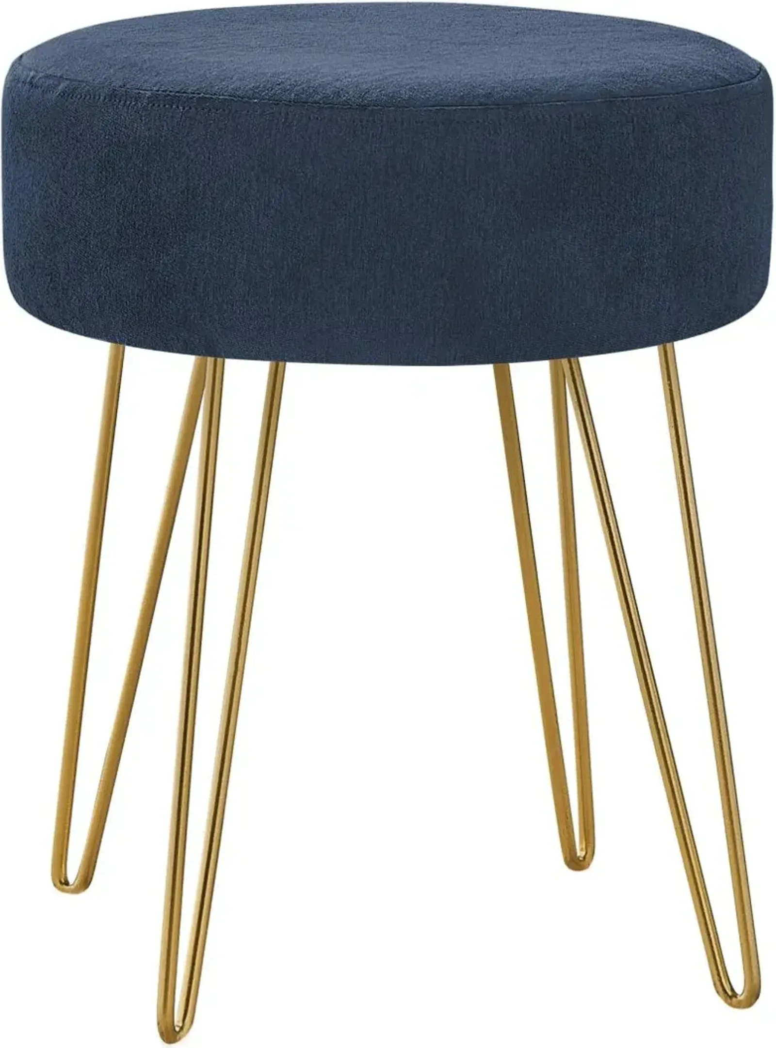 Ottoman, Pouf, Footrest, Foot Stool, 14" Round, Fabric, Metal Legs, Blue, Gold, Contemporary, Modern