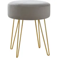 Ottoman, Pouf, Footrest, Foot Stool, 14" Round, Fabric, Metal Legs, Grey, Gold, Contemporary, Modern