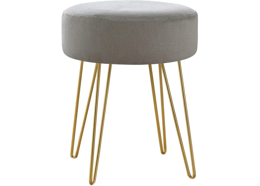 Ottoman, Pouf, Footrest, Foot Stool, 14" Round, Fabric, Metal Legs, Grey, Gold, Contemporary, Modern
