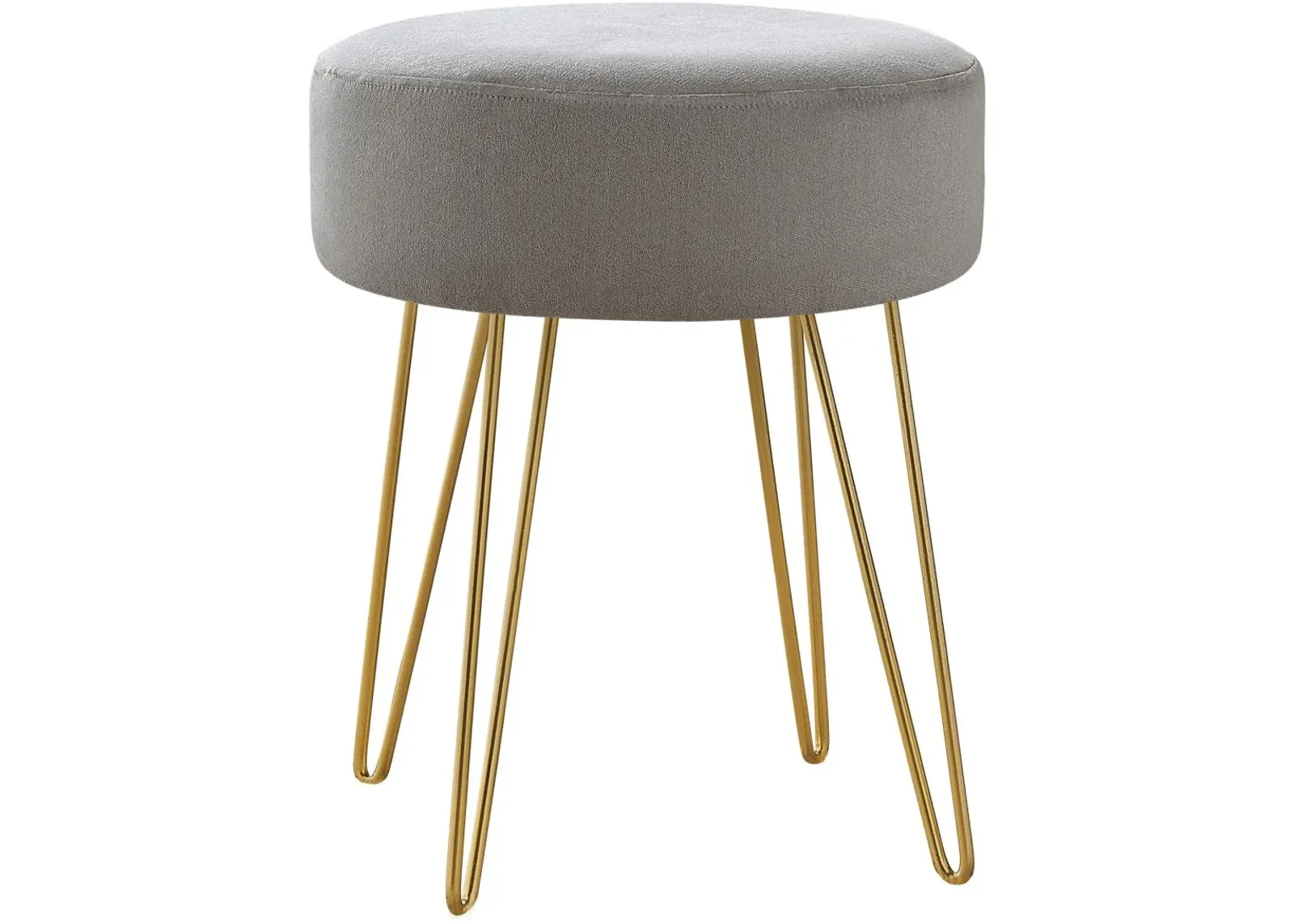 Ottoman, Pouf, Footrest, Foot Stool, 14" Round, Fabric, Metal Legs, Grey, Gold, Contemporary, Modern