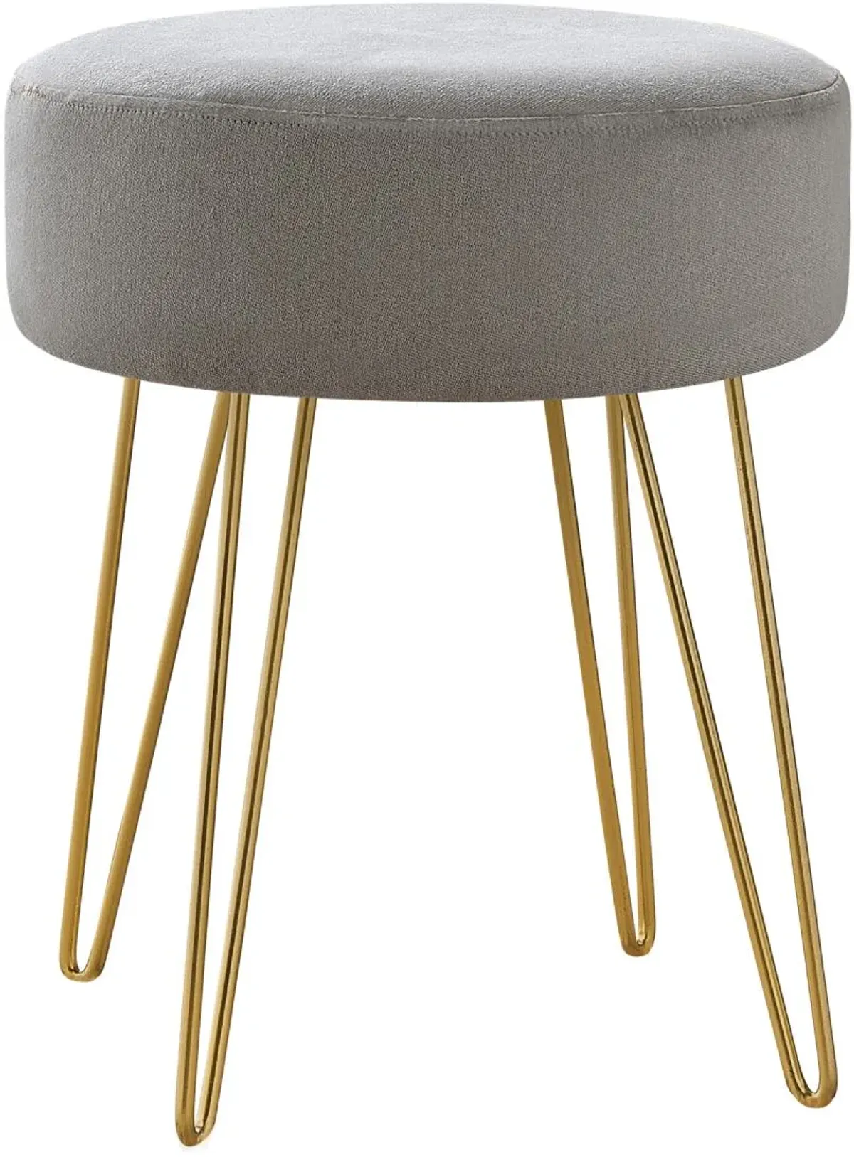 Ottoman, Pouf, Footrest, Foot Stool, 14" Round, Fabric, Metal Legs, Grey, Gold, Contemporary, Modern