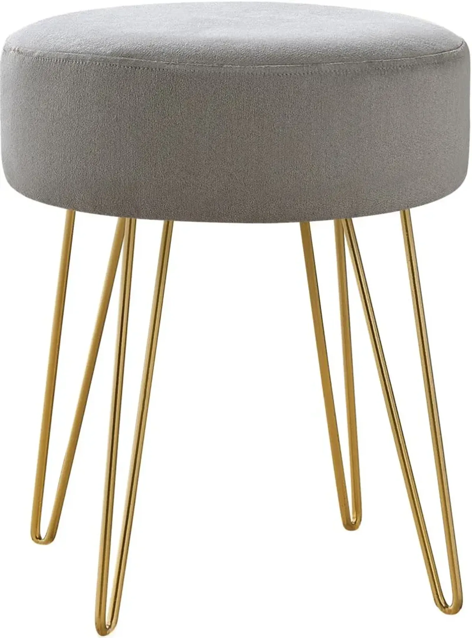 Ottoman, Pouf, Footrest, Foot Stool, 14" Round, Fabric, Metal Legs, Grey, Gold, Contemporary, Modern