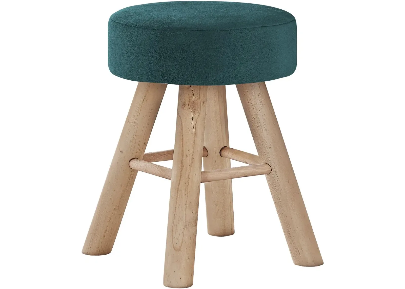 Ottoman, Pouf, Footrest, Foot Stool, 12" Round, Velvet, Wood Legs, Green, Natural, Contemporary, Modern