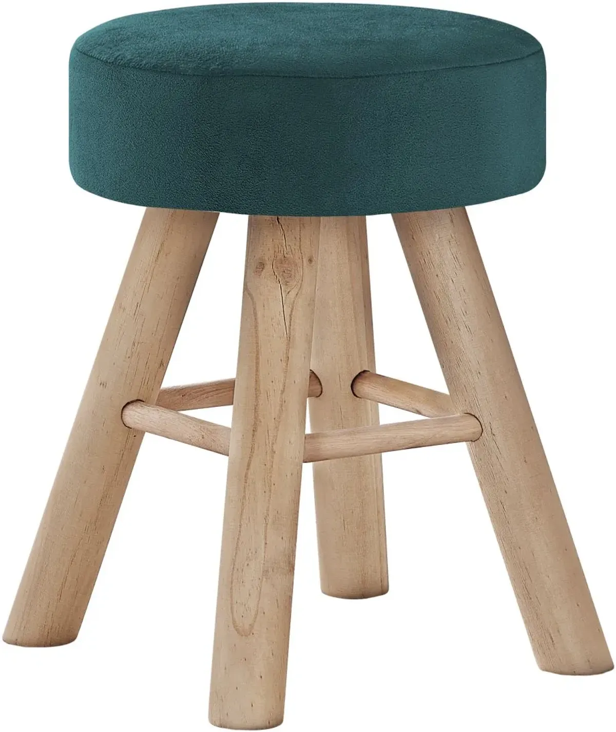 Ottoman, Pouf, Footrest, Foot Stool, 12" Round, Velvet, Wood Legs, Green, Natural, Contemporary, Modern