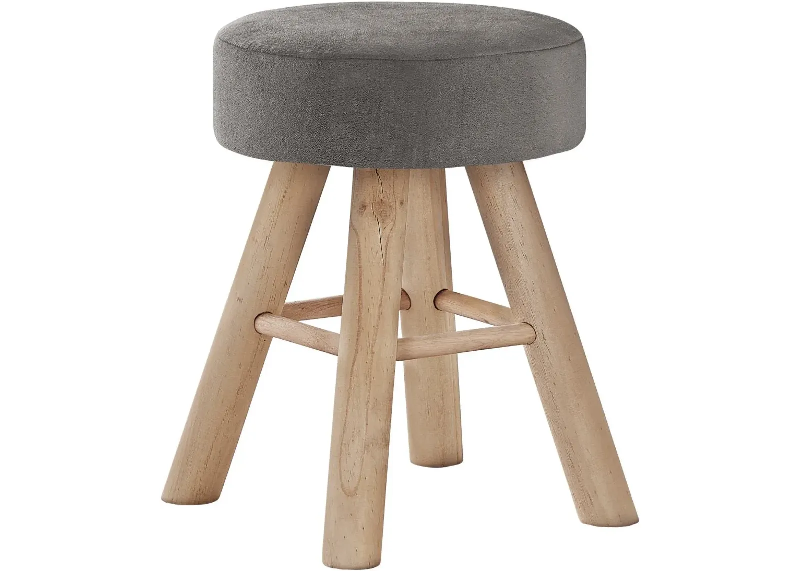 Ottoman, Pouf, Footrest, Foot Stool, 12" Round, Velvet, Wood Legs, Grey, Natural, Contemporary, Modern