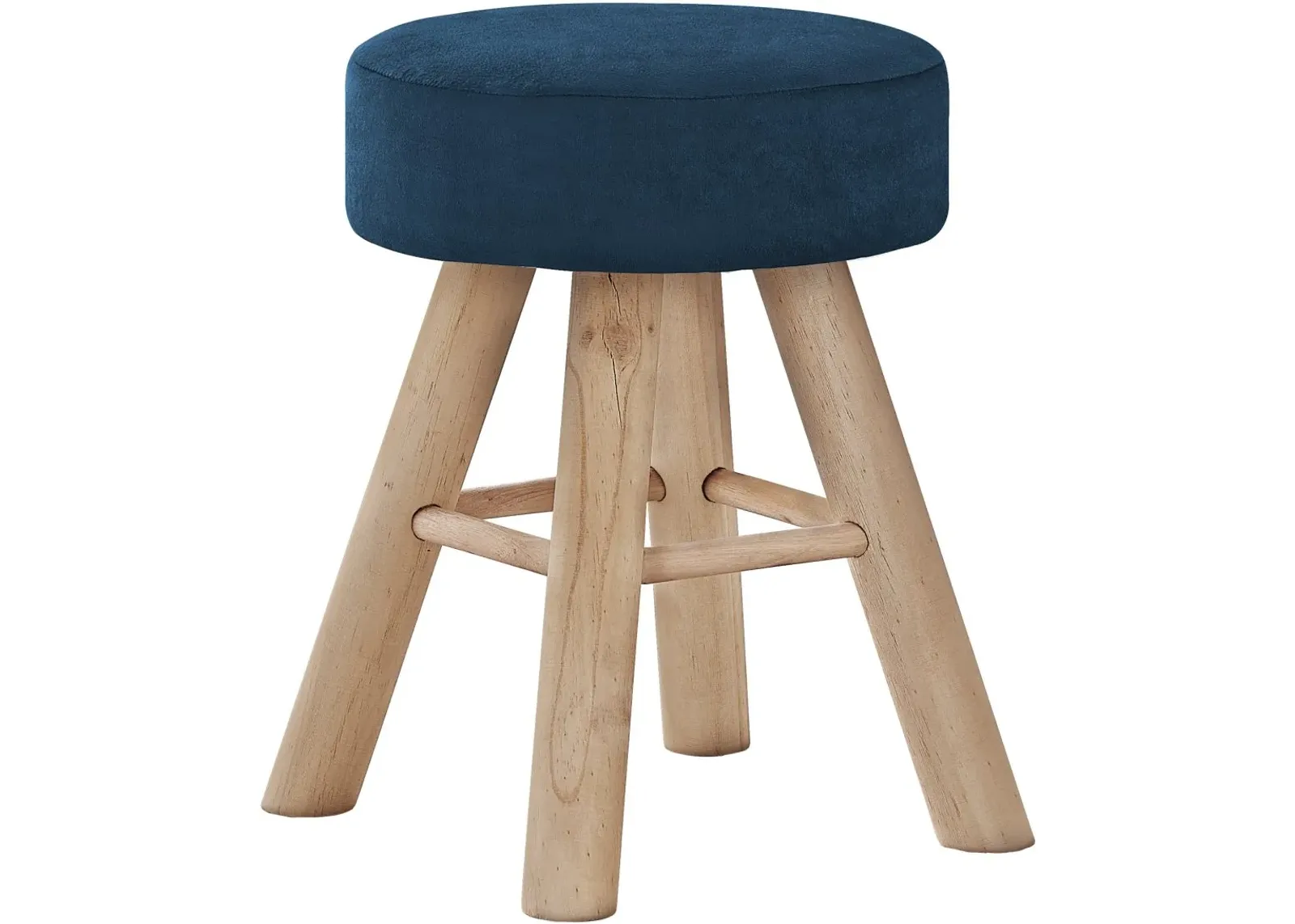 Ottoman, Pouf, Footrest, Foot Stool, 12" Round, Velvet, Wood Legs, Blue, Natural, Contemporary, Modern