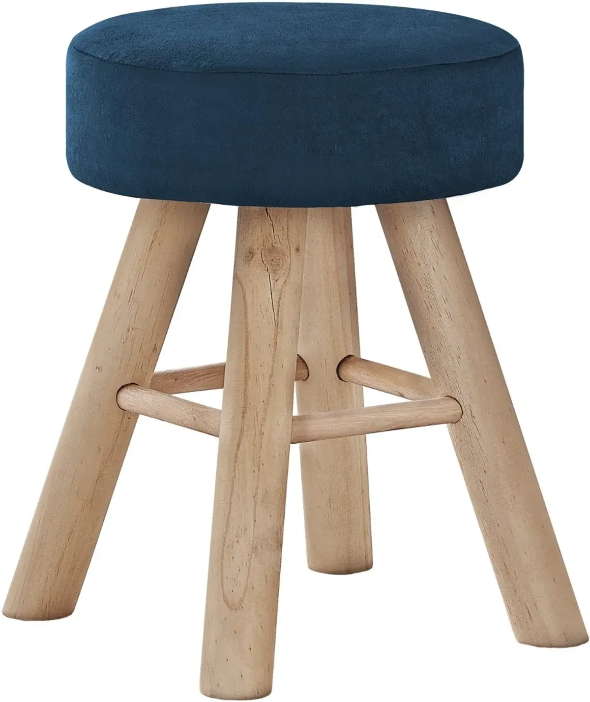 Ottoman, Pouf, Footrest, Foot Stool, 12" Round, Velvet, Wood Legs, Blue, Natural, Contemporary, Modern