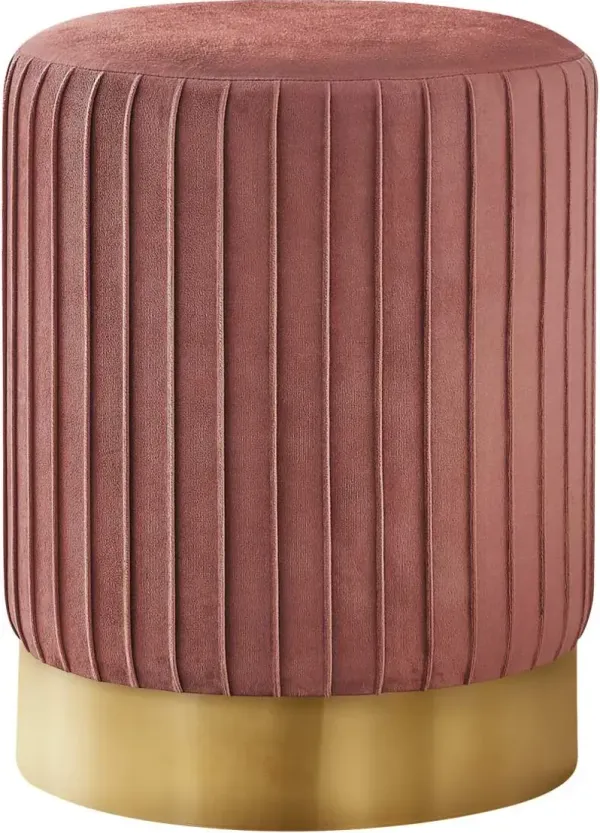 Ottoman, Pouf, Footrest, Foot Stool, 14" Round, Velvet, Metal Base, Pink, Gold, Contemporary, Modern