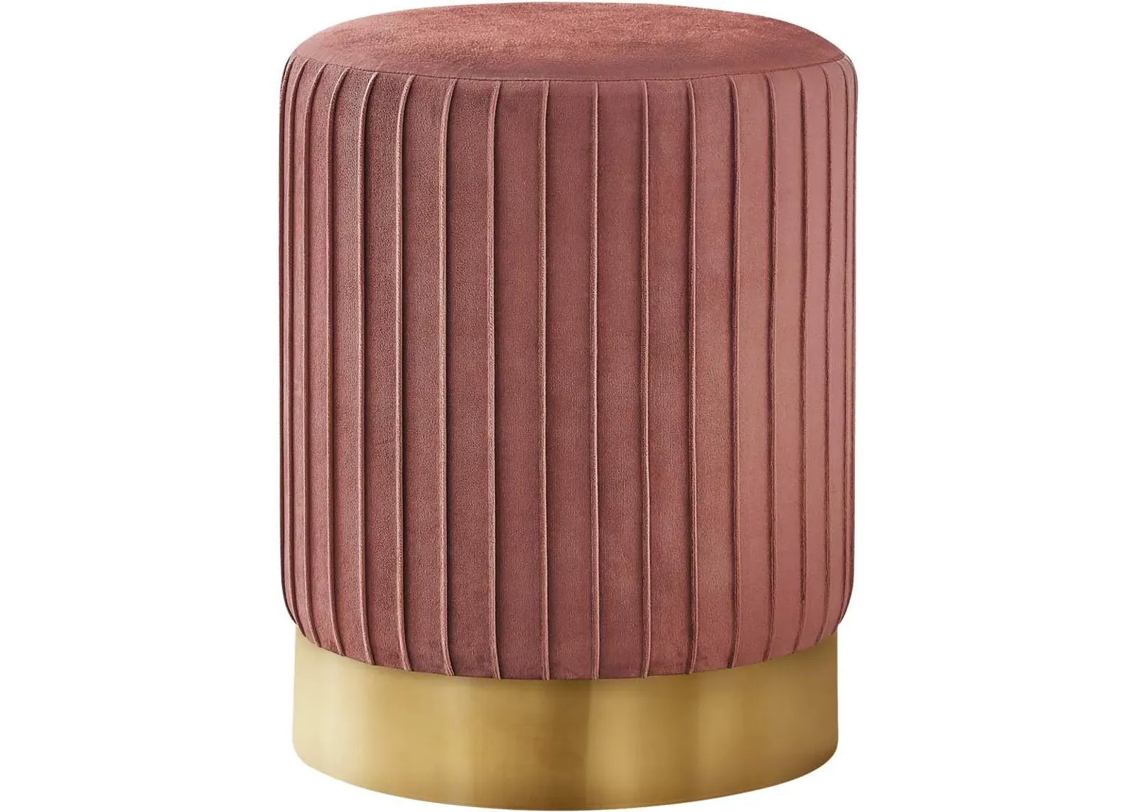 Ottoman, Pouf, Footrest, Foot Stool, 14" Round, Velvet, Metal Base, Pink, Gold, Contemporary, Modern