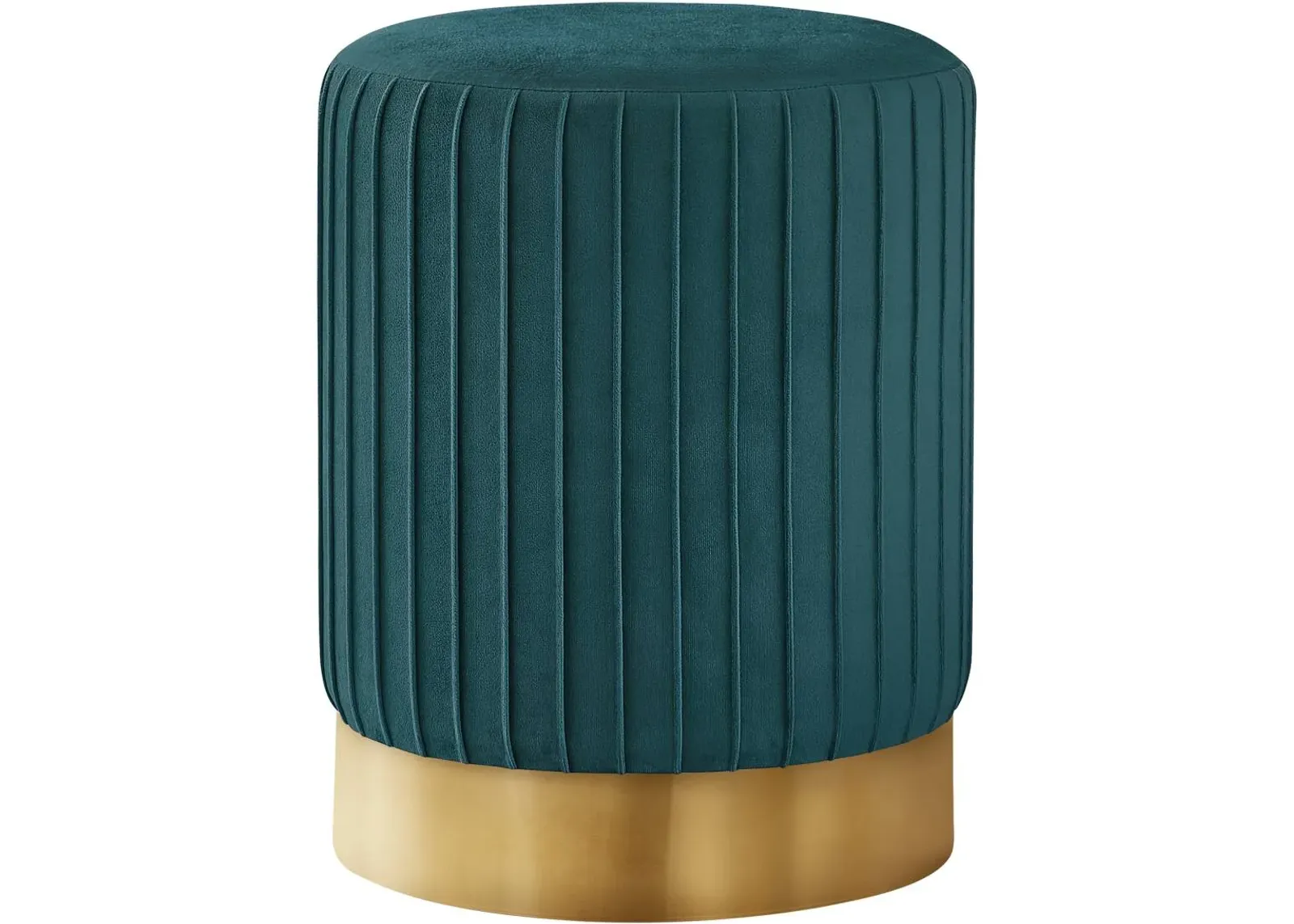 Ottoman, Pouf, Footrest, Foot Stool, 14" Round, Velvet, Metal Base, Green, Gold, Contemporary, Modern