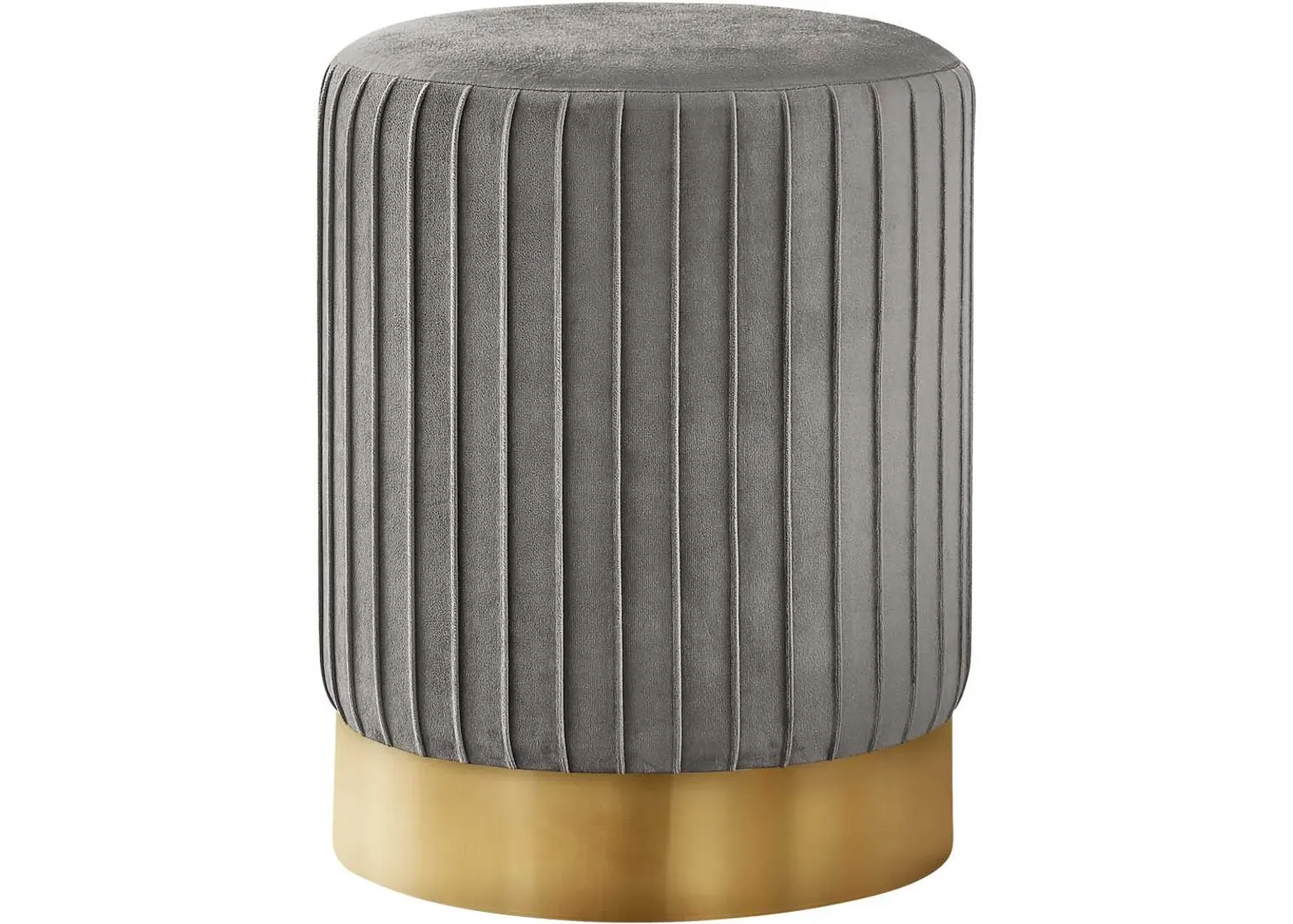 Ottoman, Pouf, Footrest, Foot Stool, 14" Round, Velvet, Metal Base, Grey, Gold, Contemporary, Modern