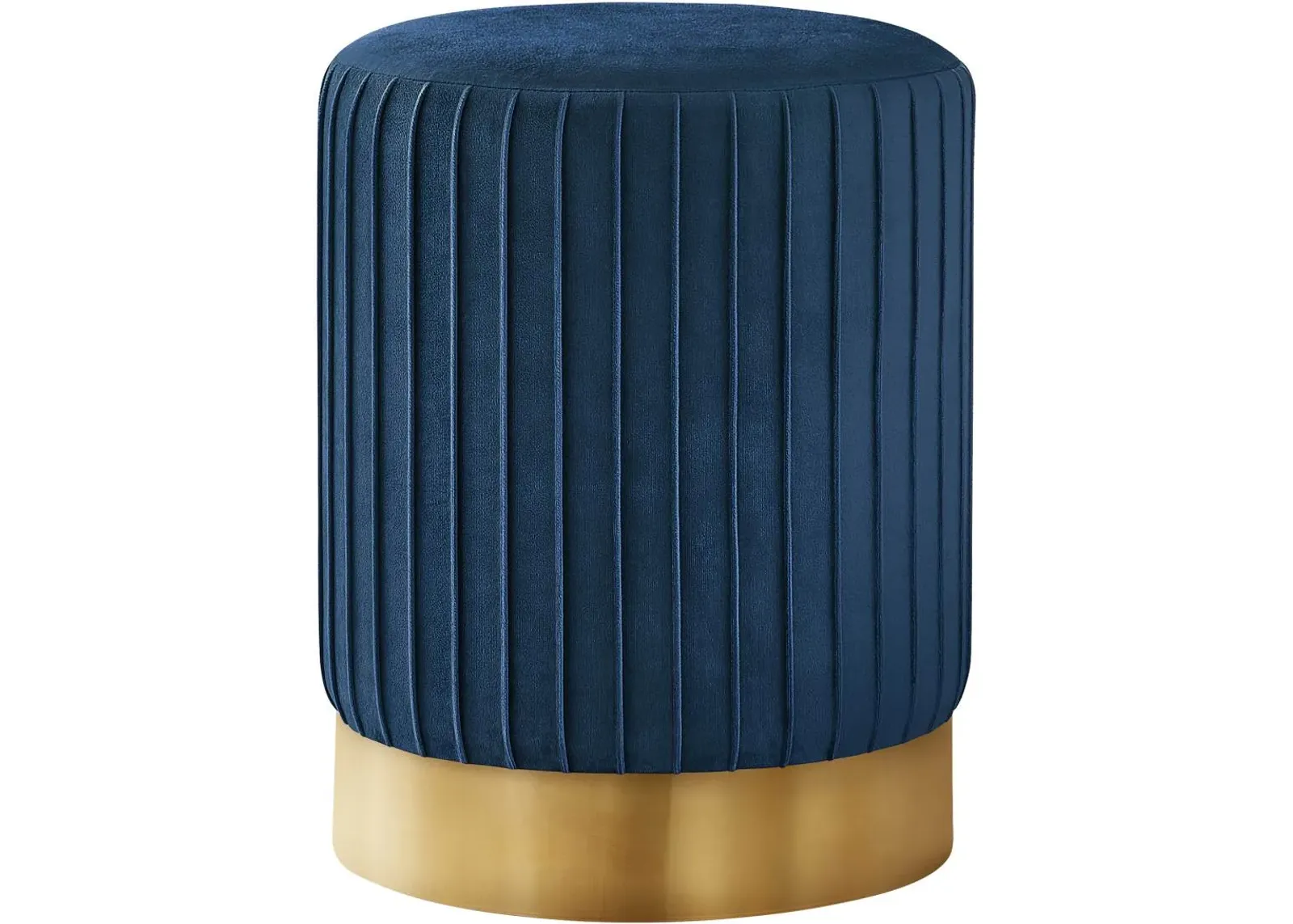 Ottoman, Pouf, Footrest, Foot Stool, 14" Round, Velvet, Metal Base, Blue, Gold, Contemporary, Modern