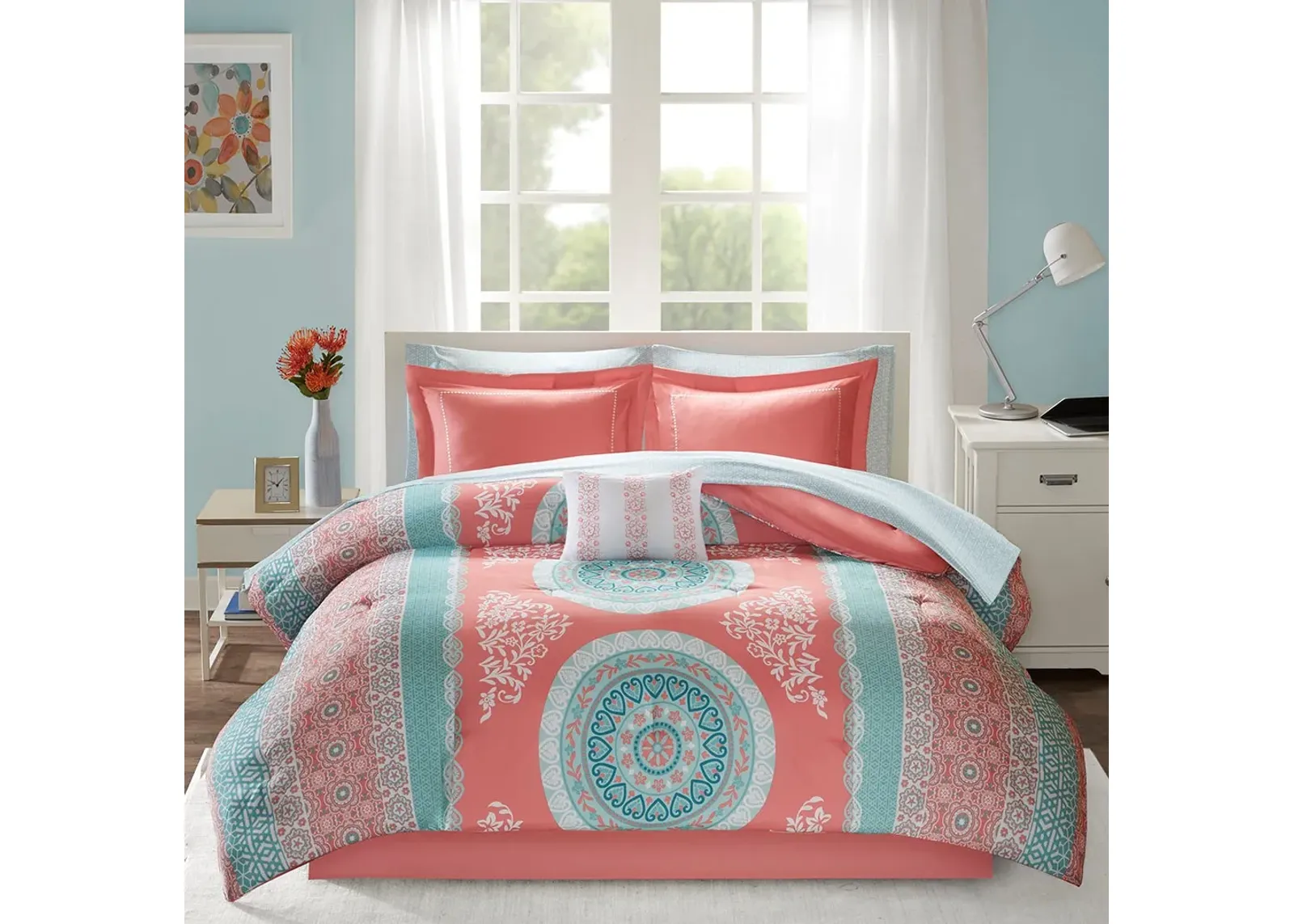 Olliix by Intelligent Design Loretta Coral Twin Comforter and Sheet Set