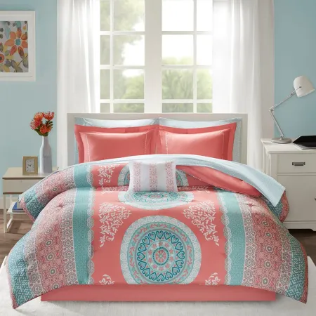 Olliix by Intelligent Design Loretta Coral Twin Comforter and Sheet Set