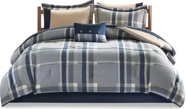 Olliix by Intelligent Design Robbie Navy Multi Queen Comforter and Sheet Set