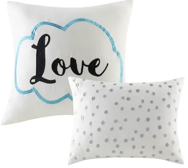 Olliix by Intelligent Design Raina Aqua and Silver Full/Queen Metallic Printed Comforter Set