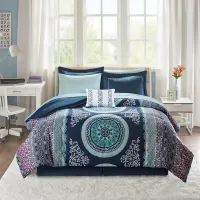 Olliix by Intelligent Design Loretta Navy Twin Comforter and Sheet Set