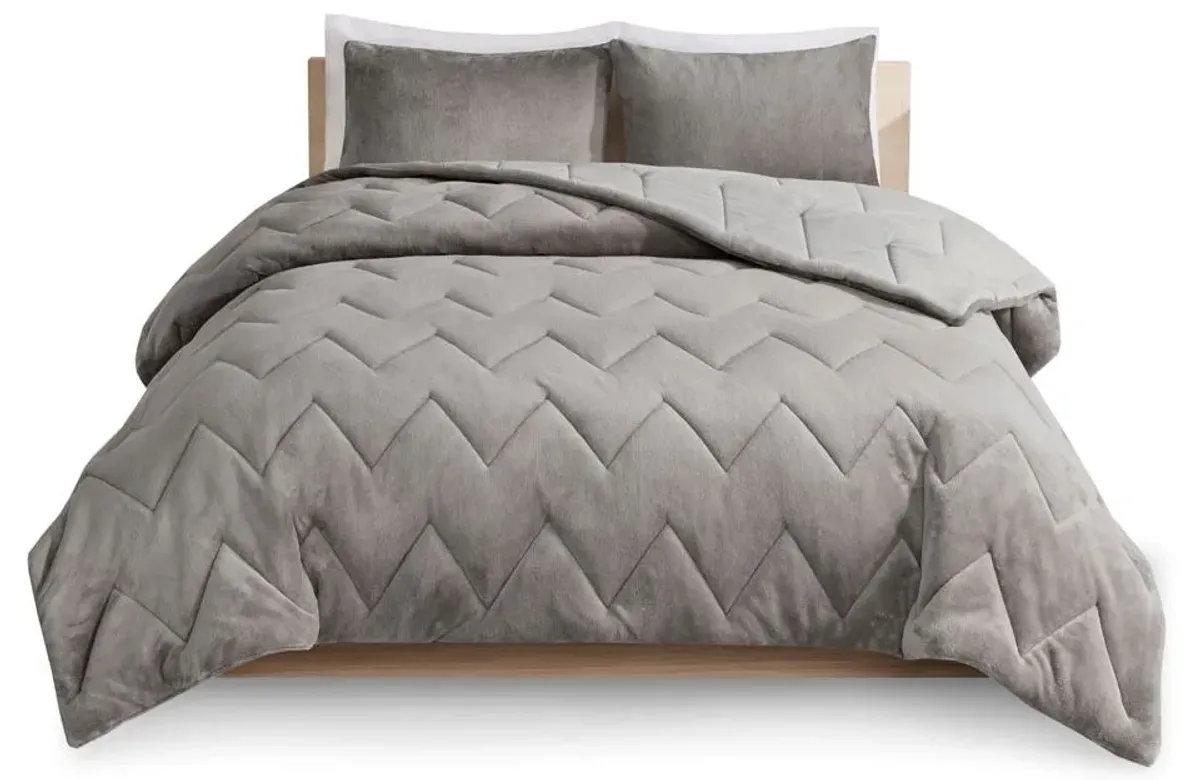 Olliix by Intelligent Design Kai Grey Twin/Twin XL Quilted Reversible Microfiber to Cozy Plush Comforter Set