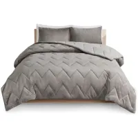 Olliix by Intelligent Design Kai Grey Full/Queen Quilted Reversible Microfiber to Cozy Plush Comforter Set