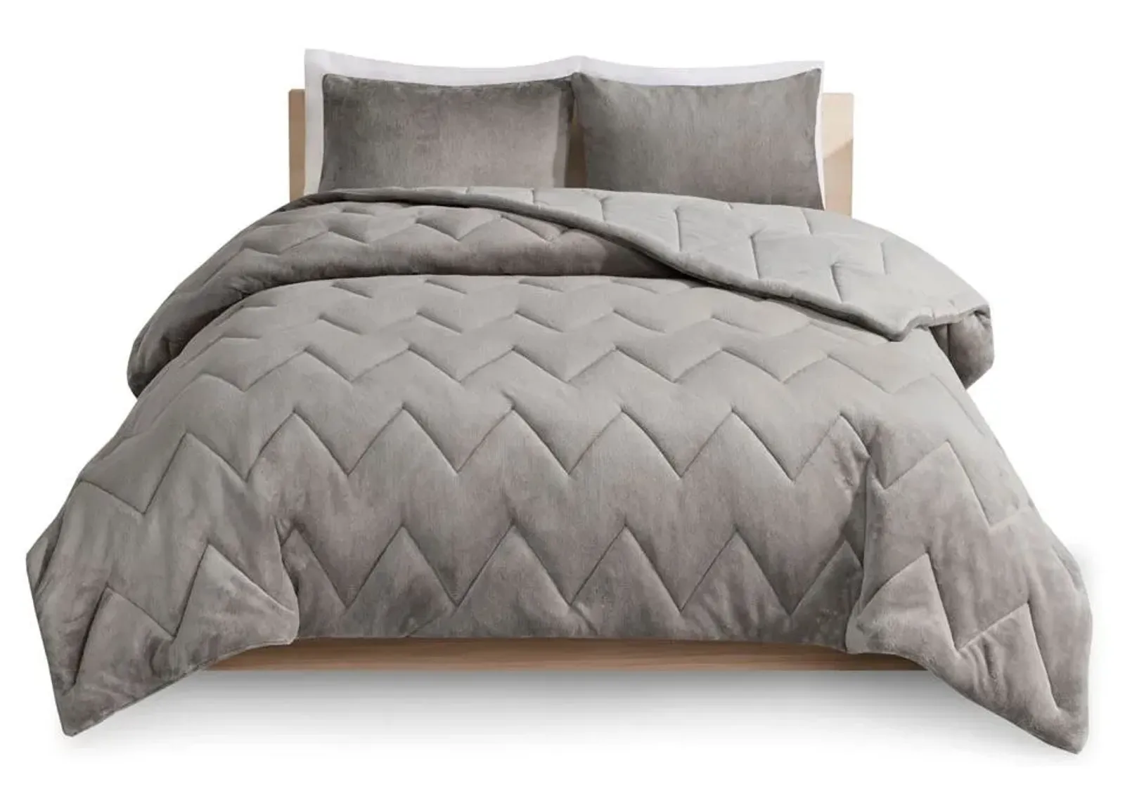 Olliix by Intelligent Design Kai Grey Full/Queen Quilted Reversible Microfiber to Cozy Plush Comforter Set