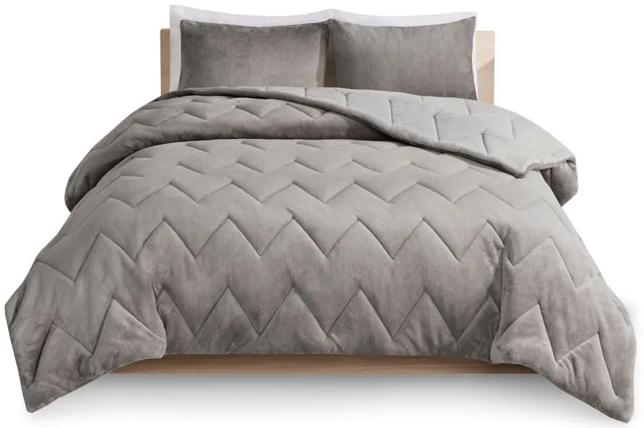 Olliix by Intelligent Design Kai Grey King Quilted Reversible Microfiber to Cozy Plush Comforter Set