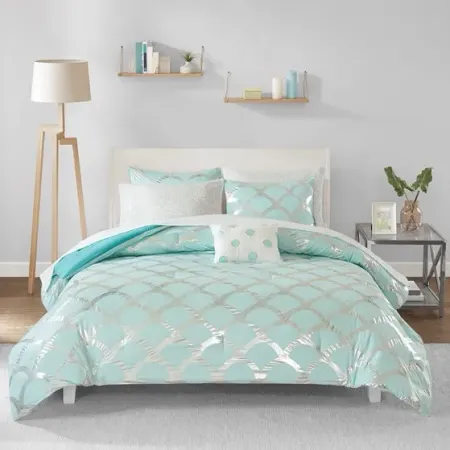 Olliix by Intelligent Design Lorna Aqua Queen Comforter and Sheet Set