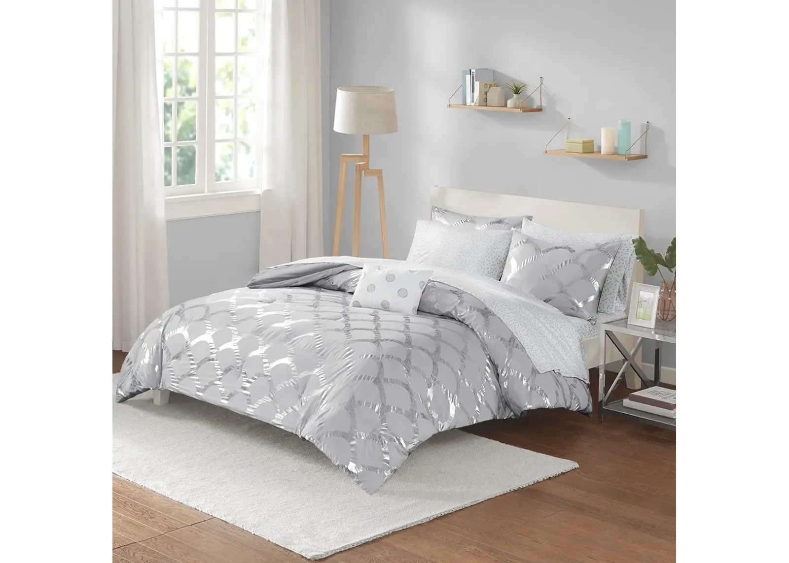 Olliix by Intelligent Design Lorna Gray Twin Comforter and Sheet Set