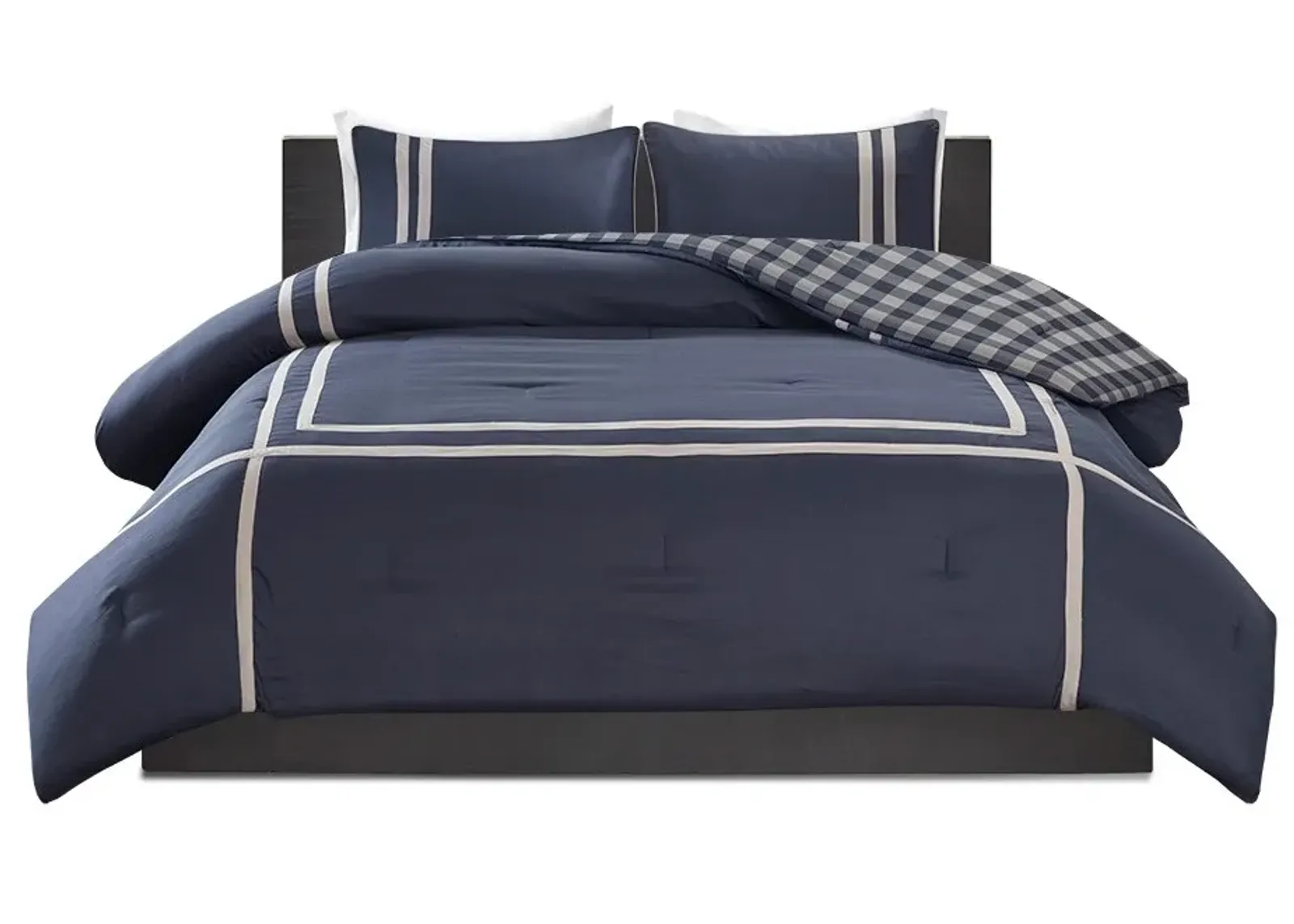 Olliix by Intelligent Design Oxford Navy Twin/Twin XL Reversible Comforter Set