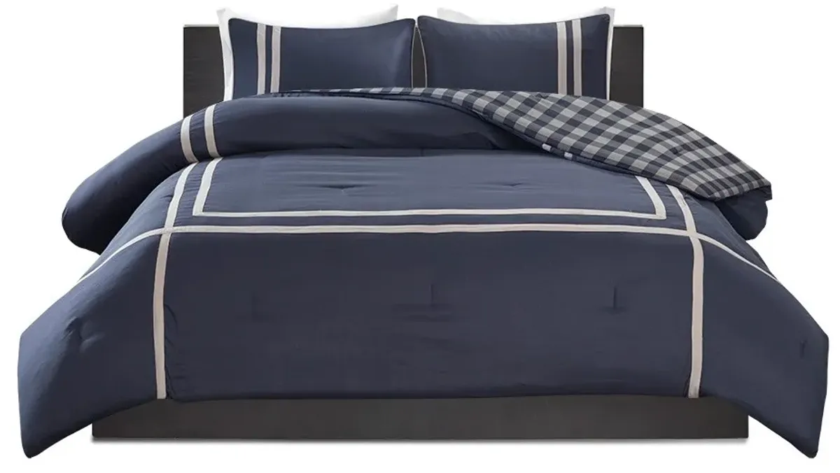 Olliix by Intelligent Design Oxford Navy Twin/Twin XL Reversible Comforter Set