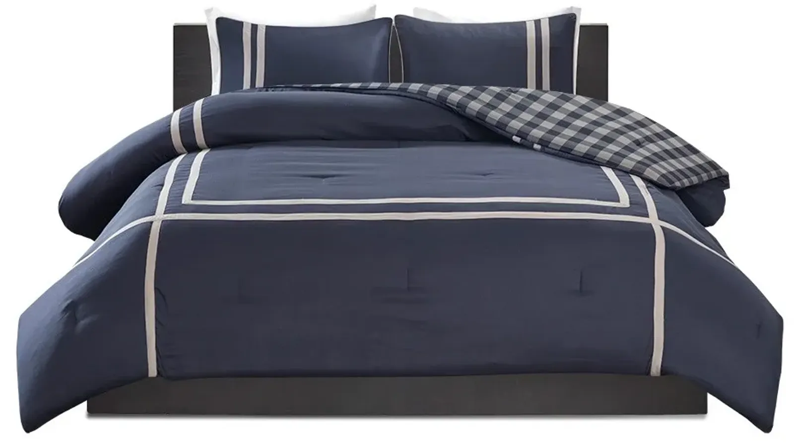 Olliix by Intelligent Design Oxford Navy Full/Queen Reversible Comforter Set