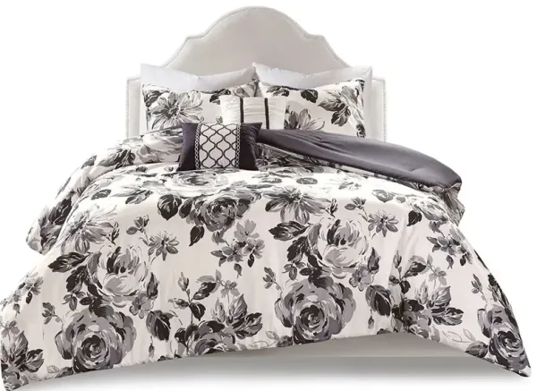 Olliix by Intelligent Design Dorsey Black and White Twin/Twin XL Floral Comforter Set