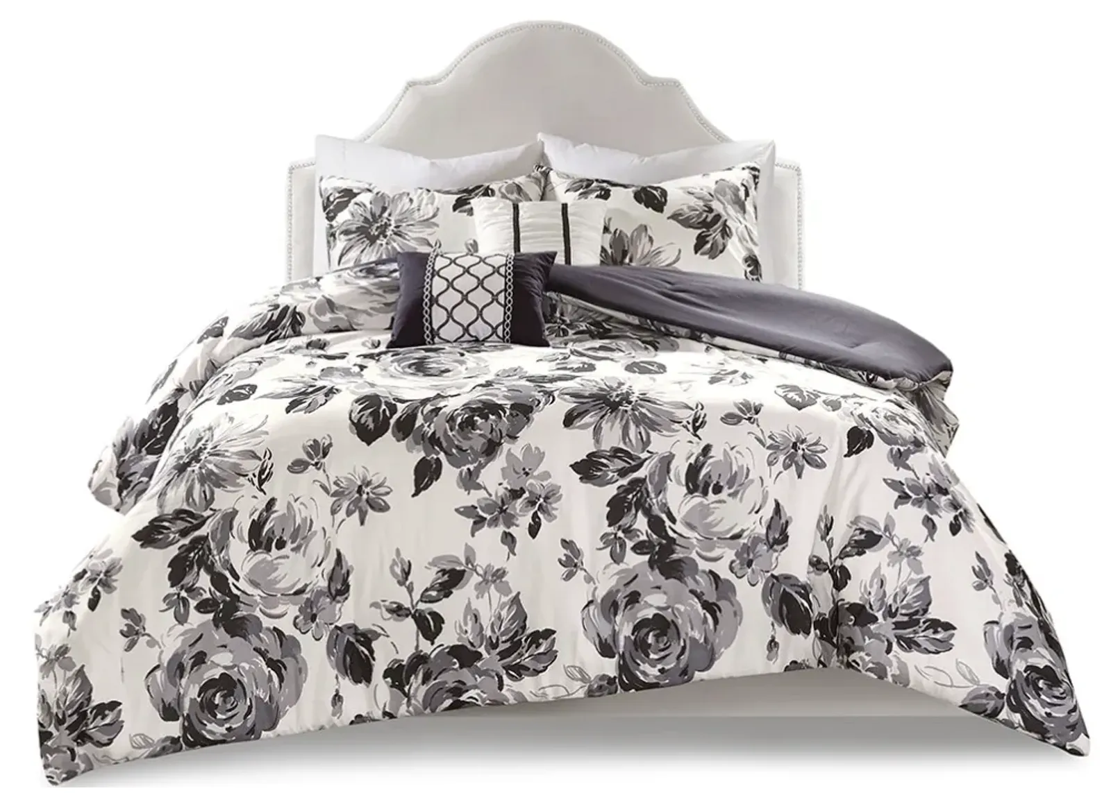 Olliix by Intelligent Design Black and White Dorsey Floral Print Comforter Set