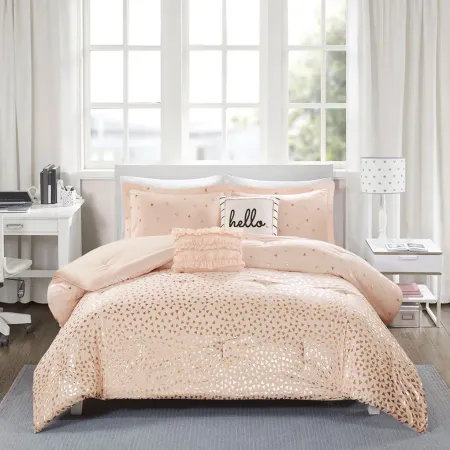 Olliix by Intelligent Design Zoey Blush and Rose Gold Twin/Twin XL Metallic Triangle Print Comforter Set