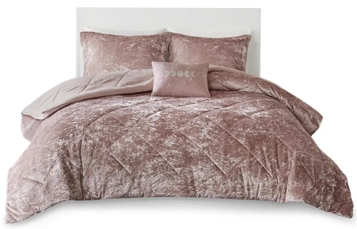 Olliix by Intelligent Design Blush Felicia Velvet Comforter Set