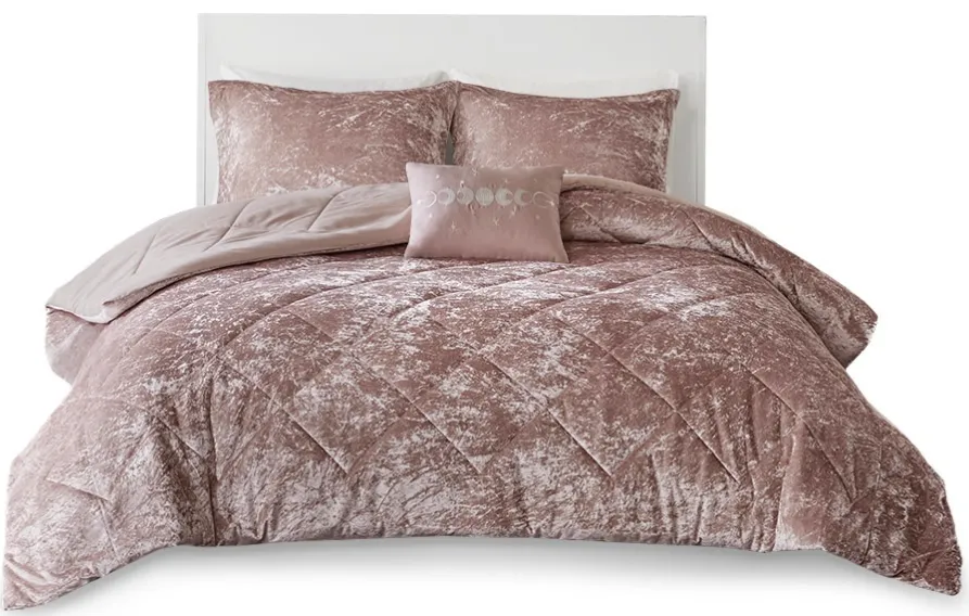 Olliix by Intelligent Design Blush Felicia Velvet Comforter Set