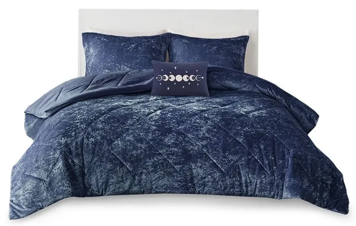 Olliix by Intelligent Design Felicia Navy Twin/Twin XL Velvet Comforter Set