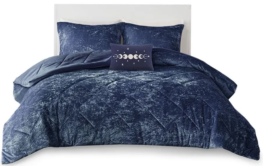 Olliix by Intelligent Design Felicia Navy Full/Queen Velvet Comforter Set