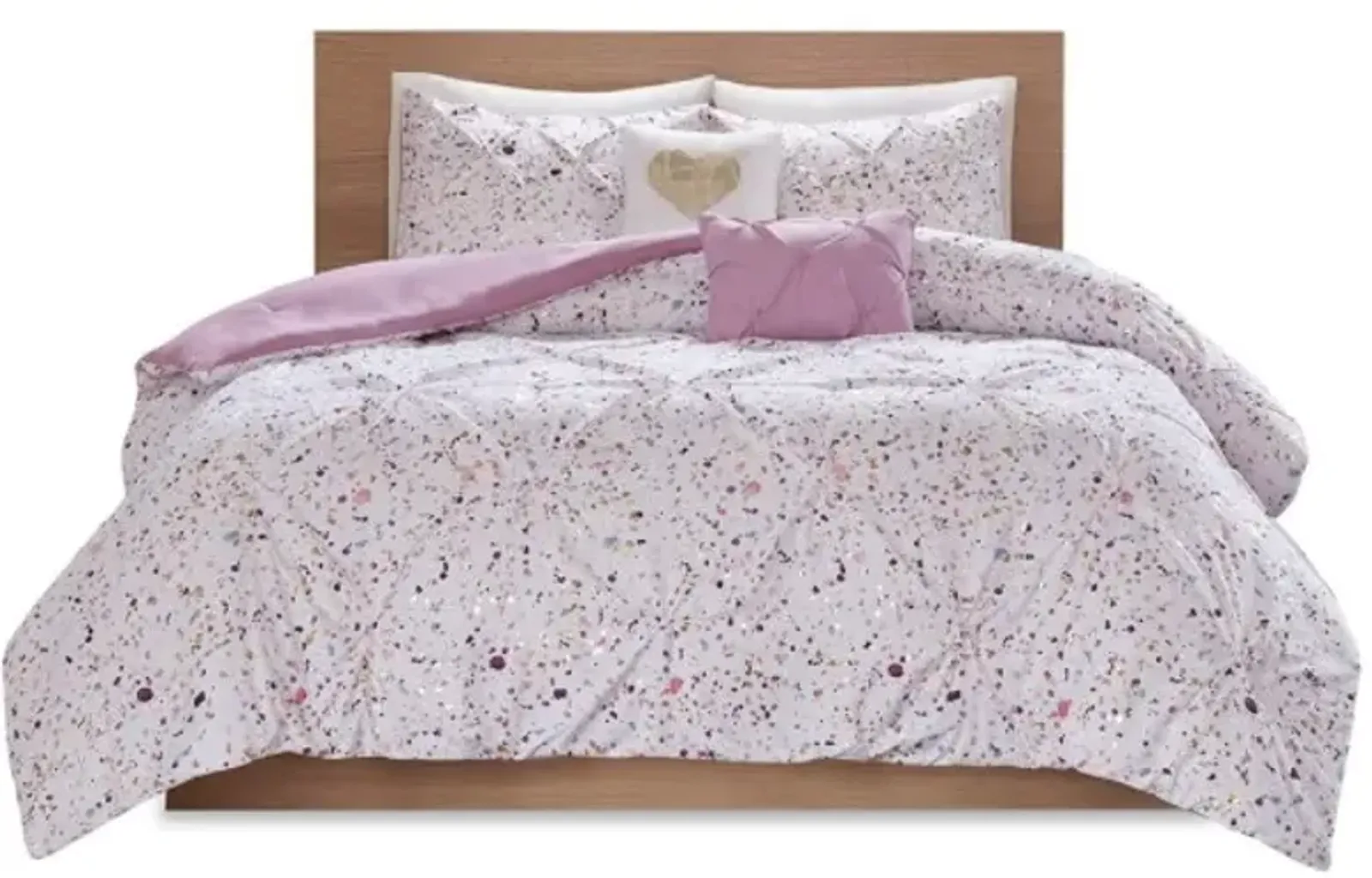 Olliix by Intelligent Design Abby Plum Twin/Twin XL Metallic Printed and Pintucked Comforter Set