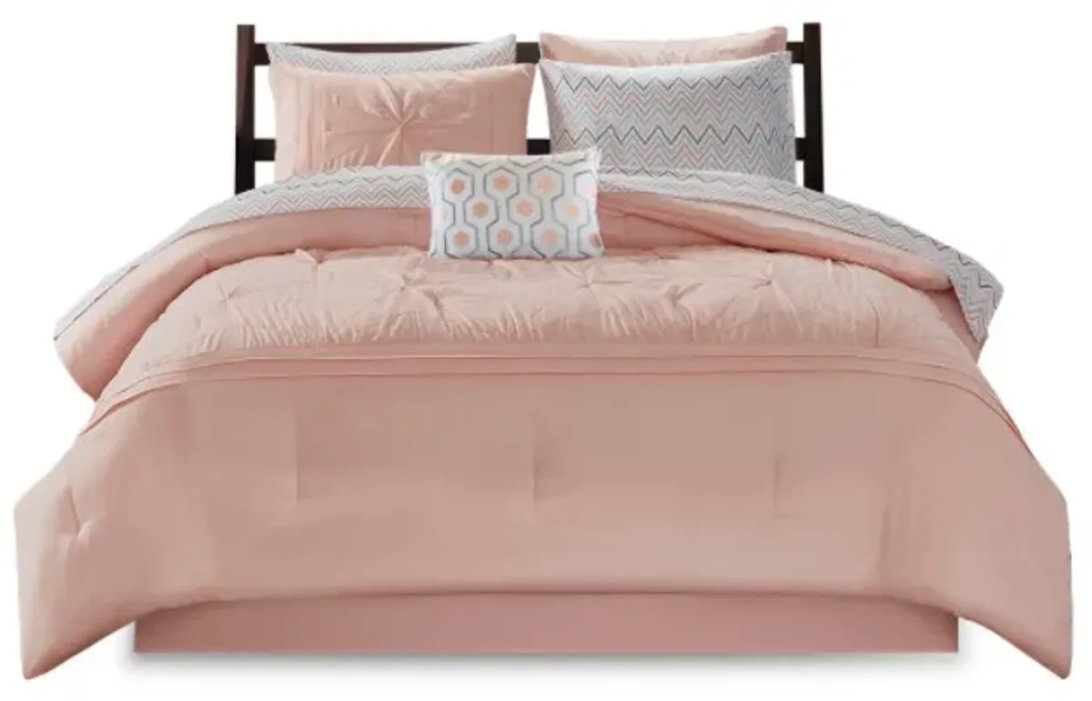 Olliix by Intelligent Design Toren Pink Twin Embroidered Comforter and Sheet Set