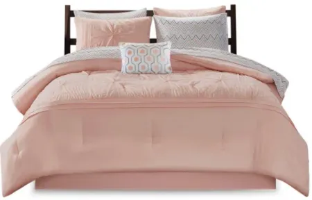 Olliix by Intelligent Design Toren Pink Full Embroidered Comforter and Sheet Set
