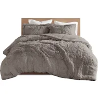 Olliix by Intelligent Design Malea Grey Twin/Twin XL Shaggy Faux Fur Comforter Mini Set