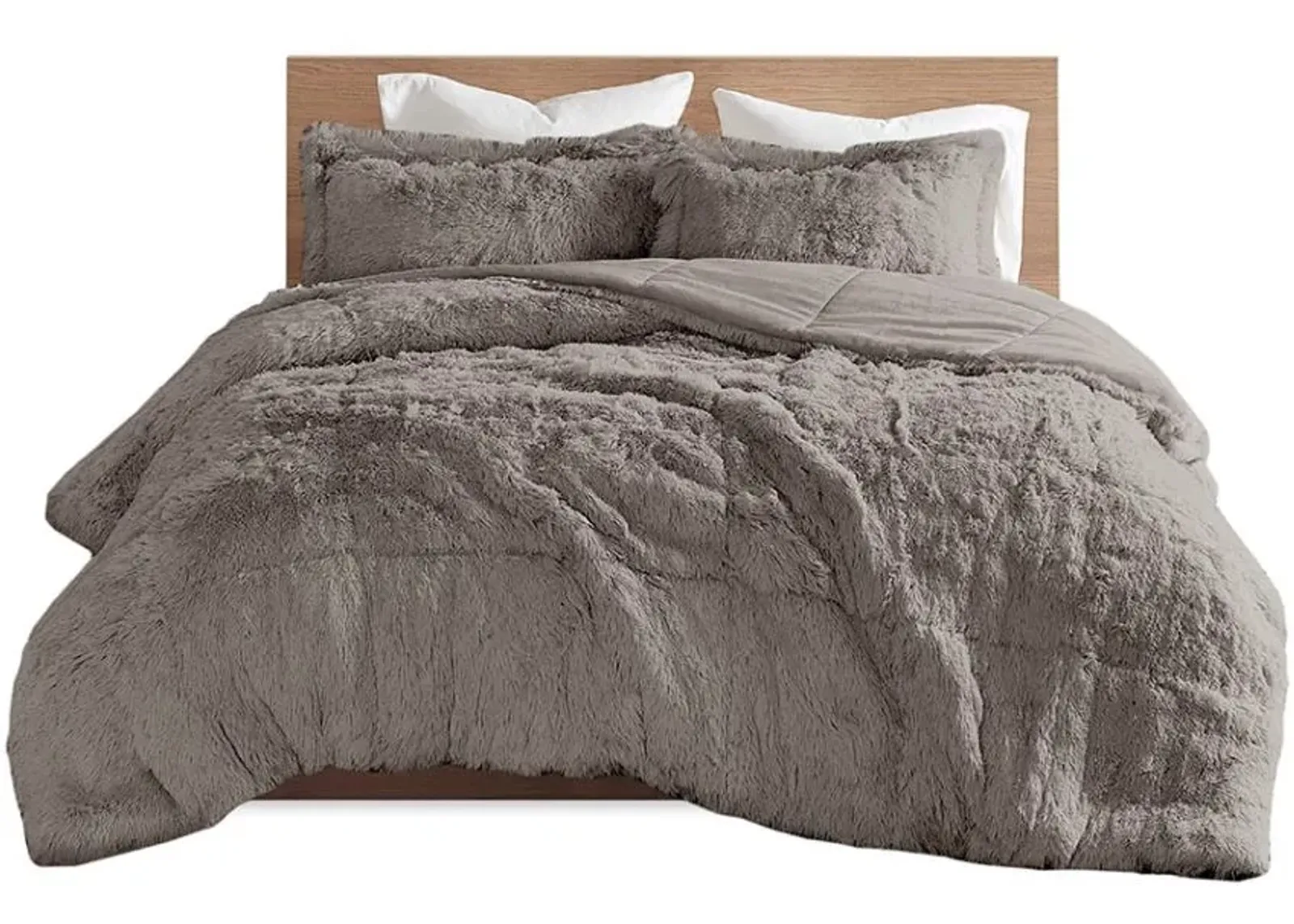 Olliix by Intelligent Design Malea Grey Twin/Twin XL Shaggy Faux Fur Comforter Mini Set