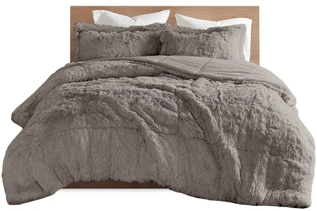 Olliix by Intelligent Design Malea Grey Twin/Twin XL Shaggy Faux Fur Comforter Mini Set