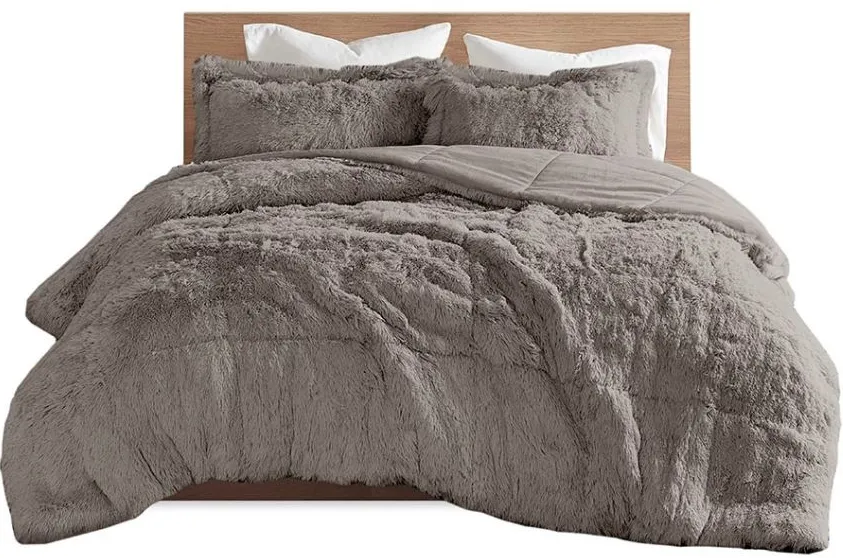 Olliix by Intelligent Design Malea Grey Twin/Twin XL Shaggy Faux Fur Comforter Mini Set