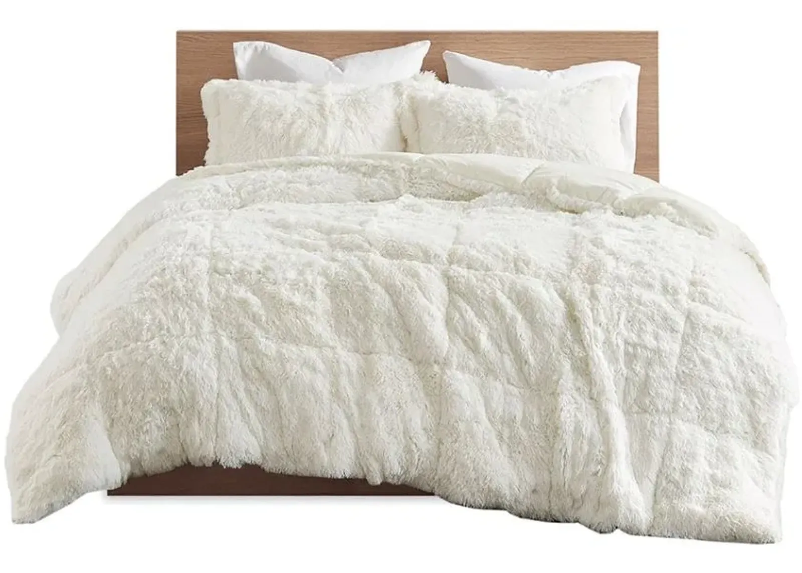 Olliix by Intelligent Design Malea Ivory Twin/Twin XL Shaggy Faux Fur Comforter Mini Set