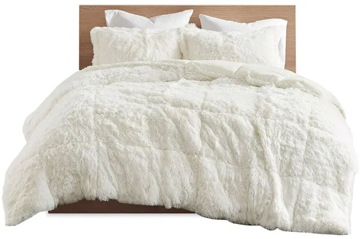 Olliix by Intelligent Design Malea Ivory Twin/Twin XL Shaggy Faux Fur Comforter Mini Set