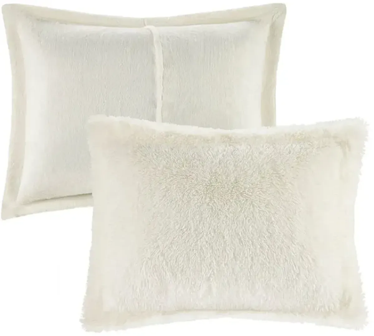 Olliix by Intelligent Design Malea Ivory Full/Queen Shaggy Faux Fur Comforter Mini Set