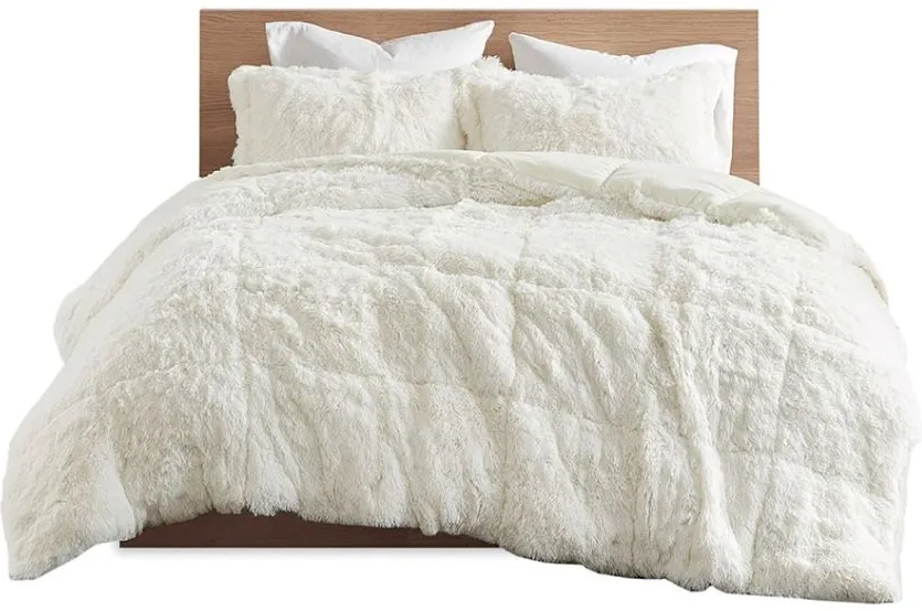 Olliix by Intelligent Design Malea Ivory King/California King Shaggy Faux Fur Comforter Mini Set