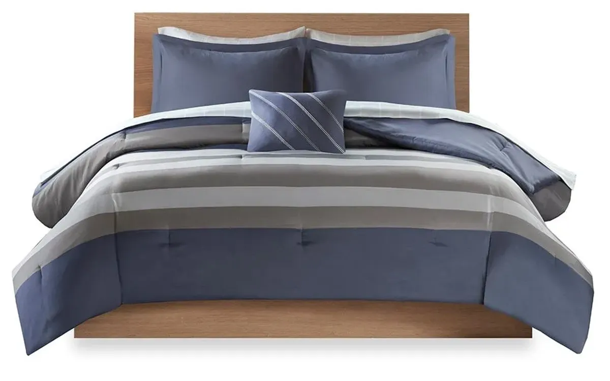 Olliix by Intelligent Design Marsden Blue/Grey Twin Complete Bed Set Including Sheets