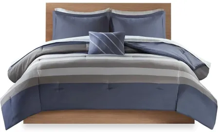Olliix by Intelligent Design Marsden Blue/Grey Twin Complete Bed Set Including Sheets
